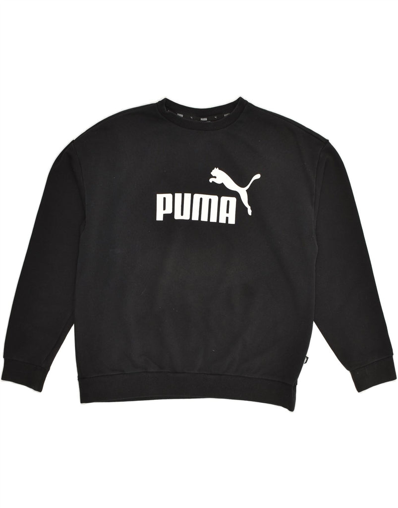 PUMA Womens Graphic Sweatshirt Jumper UK 16 Large Black Cotton | Vintage Puma | Thrift | Second-Hand Puma | Used Clothing | Messina Hembry 