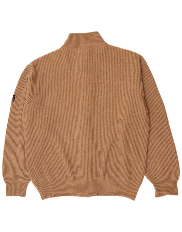 Navigare Mens Cardigan Sweater Large Beige Lambswool