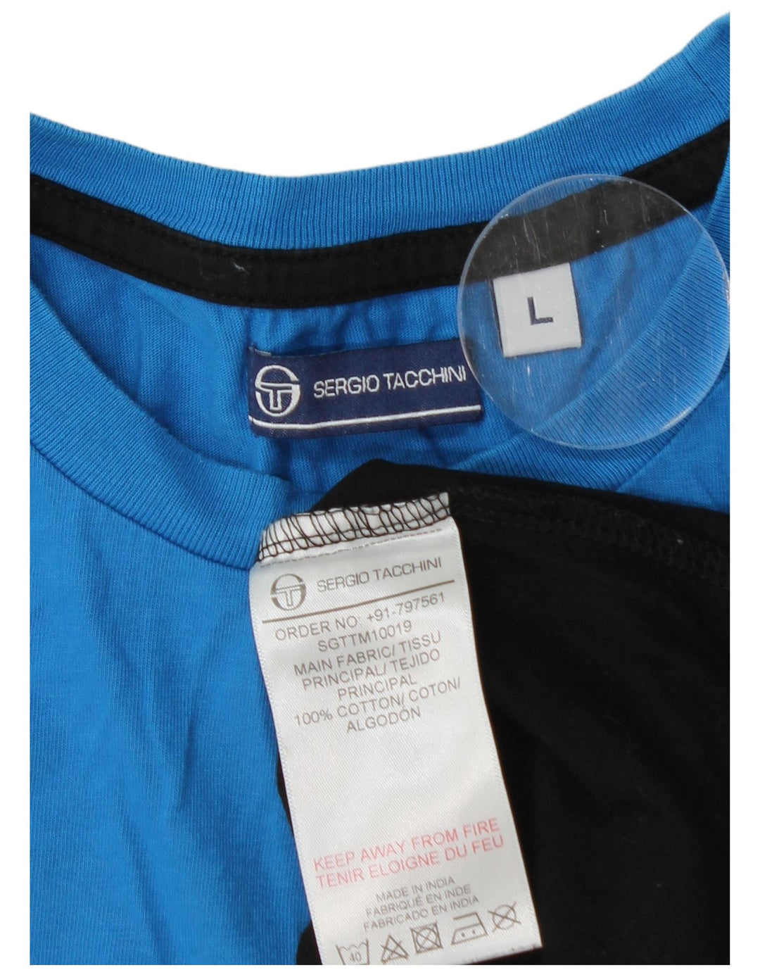 SERGIO TACCHINI Mens T-Shirt Top Large Blue Colourblock Cotton