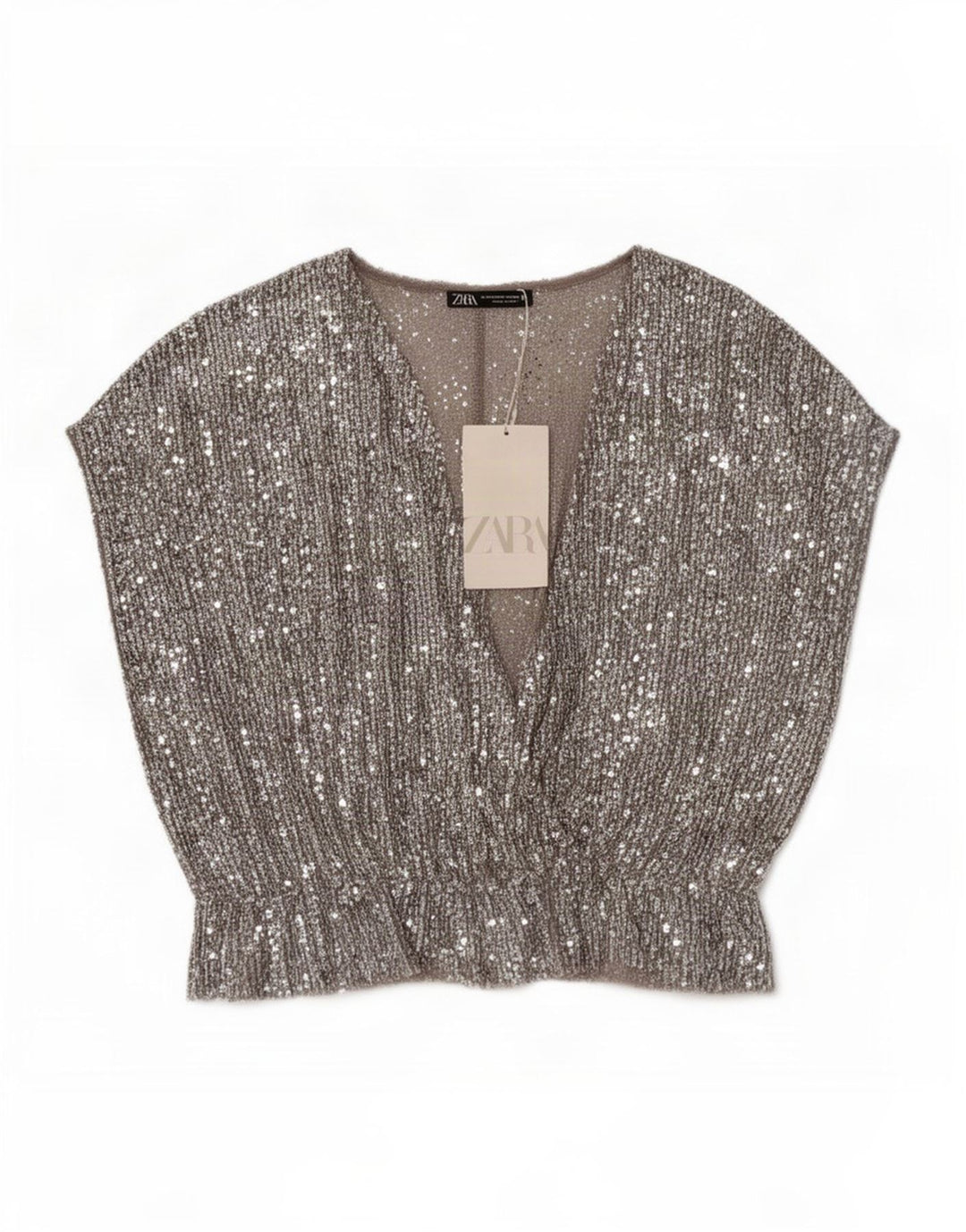 Zara Womens Blouse Top UK 12 Medium Silver Polyester