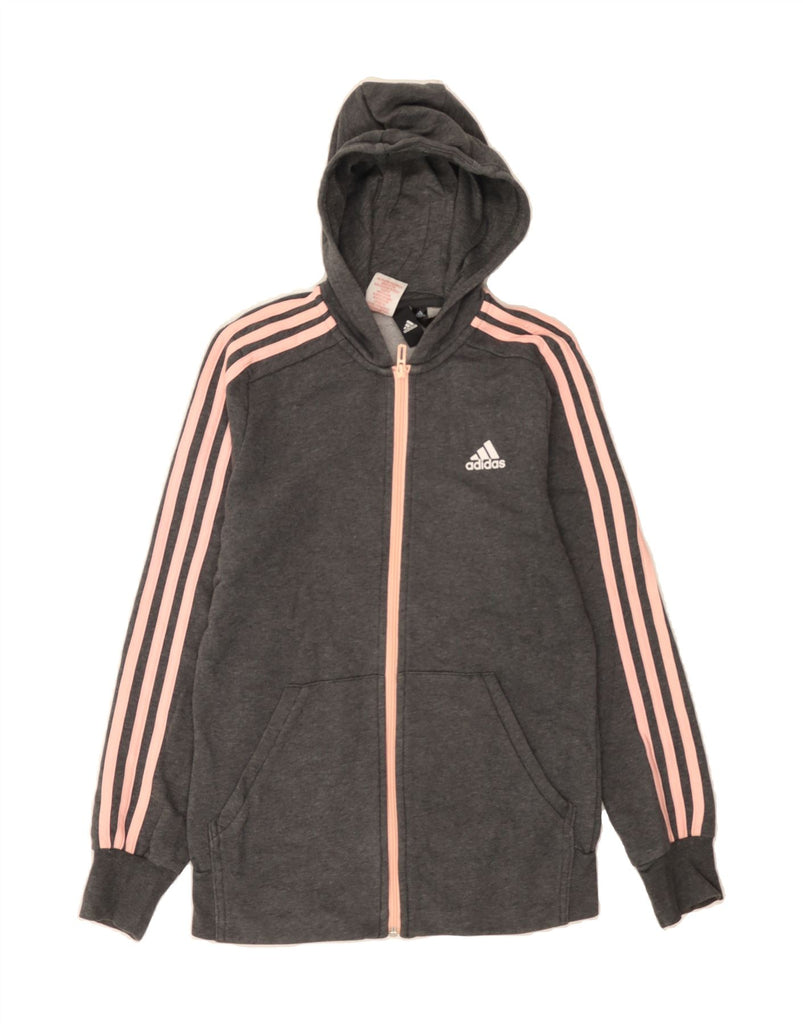 ADIDAS Girls Zip Hoodie Sweater 14-15 Years Grey Cotton Vintage Adidas and Second-Hand Adidas from Messina Hembry 