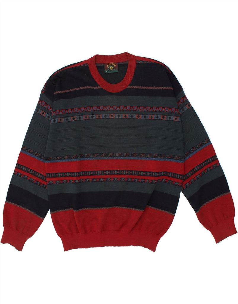 NAVIGARE Mens Crew Neck Jumper Sweater Medium Red Colourblock Alpaca Wool | Vintage Navigare | Thrift | Second-Hand Navigare | Used Clothing | Messina Hembry 