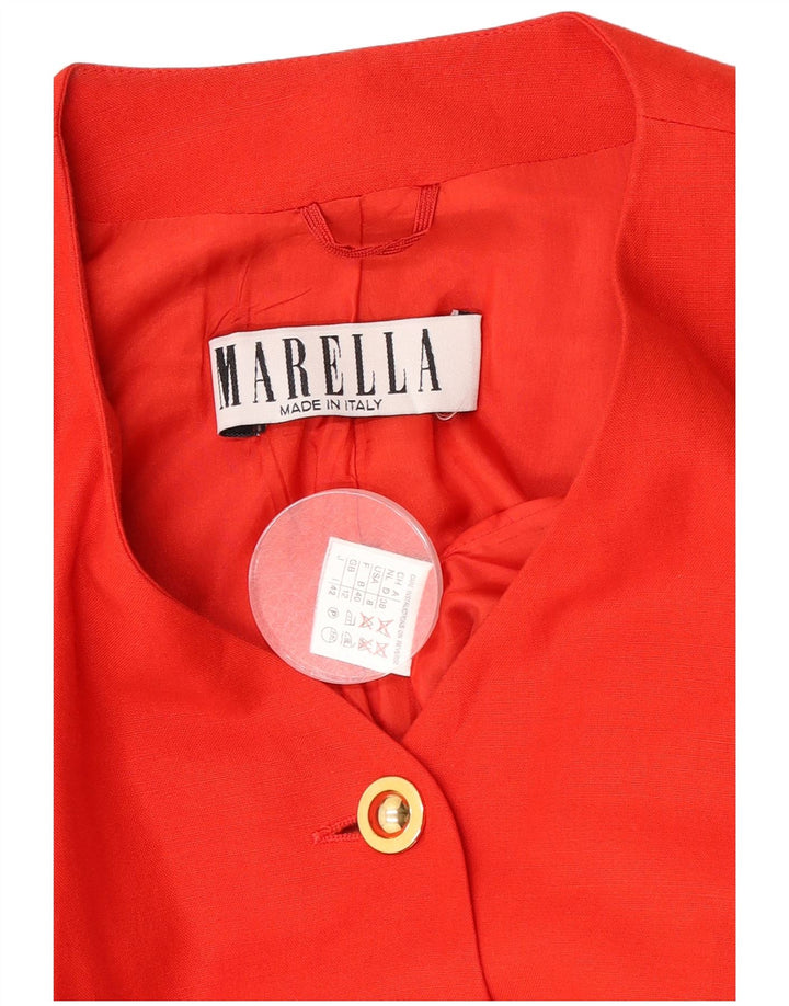 Marella Womens Sleeveless 4 Button Blazer Jacket UK 12 Medium Red Linen