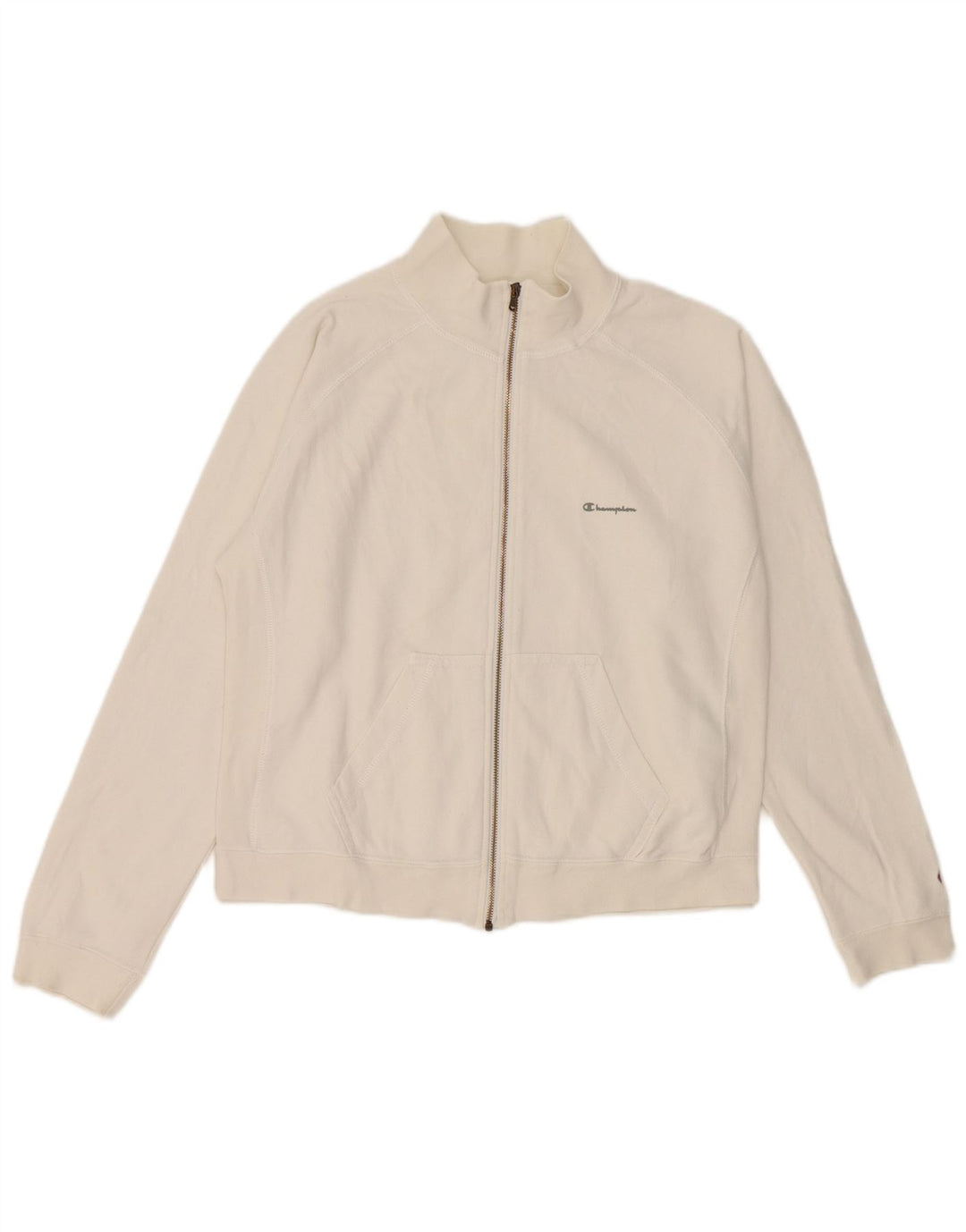 Champion Womens Tracksuit Top Jacket UK 14 Medium White Cotton