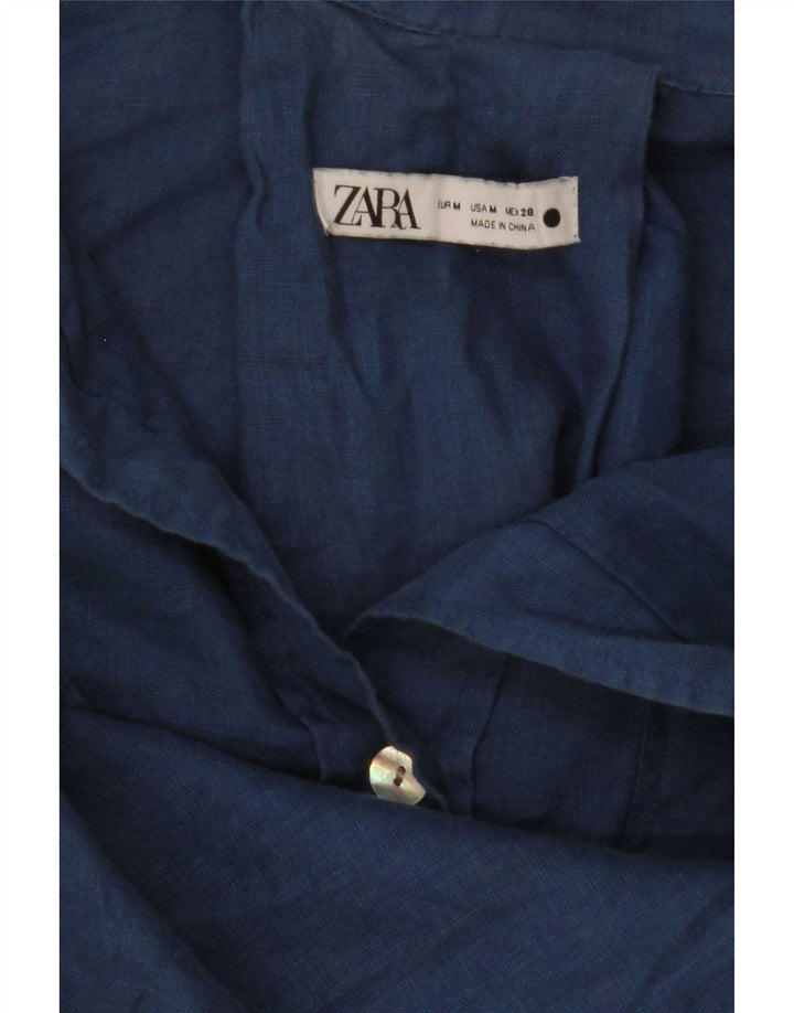 Zara Womens Short Sleeve Oversized Shirt Blouse UK 14 Medium Navy Blue