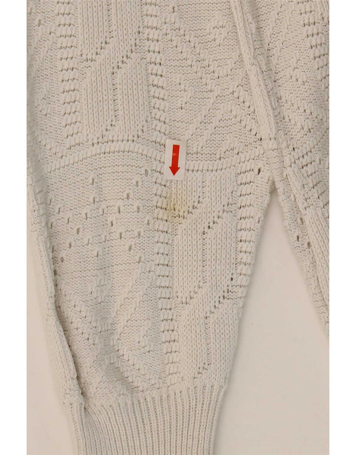 Vintage Womens Button Neck Jumper Sweater IT 42 Medium White Acrylic