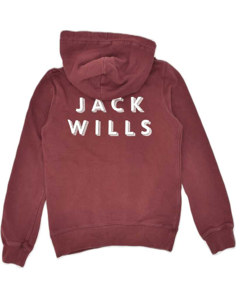 JACK WILLS Womens Graphic Hoodie Jumper UK 6 XS Maroon Cotton | Vintage Jack Wills | Thrift | Second-Hand Jack Wills | Used Clothing | Messina Hembry 