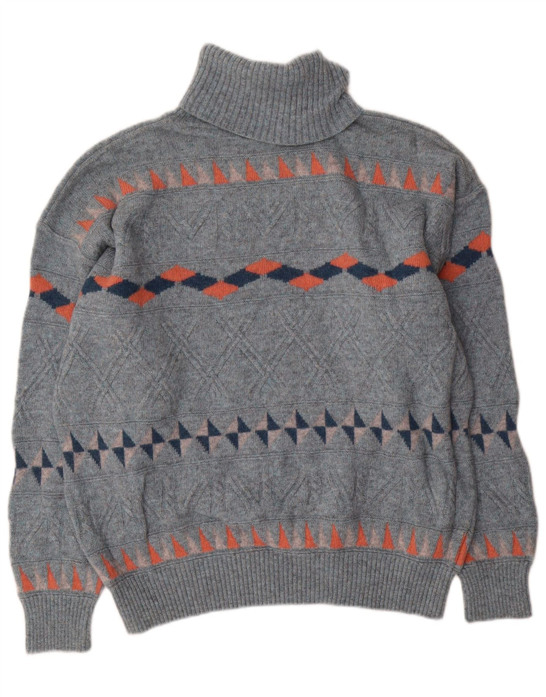 Baroni Mens Roll Neck Jumper Sweater IT 54 XL Blue Geometric Wool