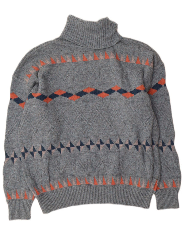 Baroni Mens Roll Neck Jumper Sweater IT 54 XL Blue Geometric Wool