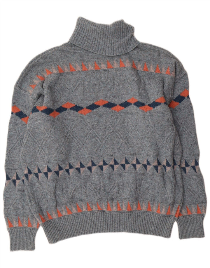 Baroni Mens Roll Neck Jumper Sweater IT 54 XL Blue Geometric Wool