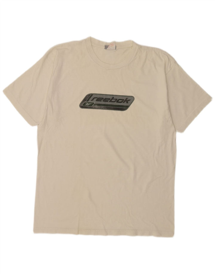 Reebok Mens Graphic T-Shirt Top Large Off White Cotton