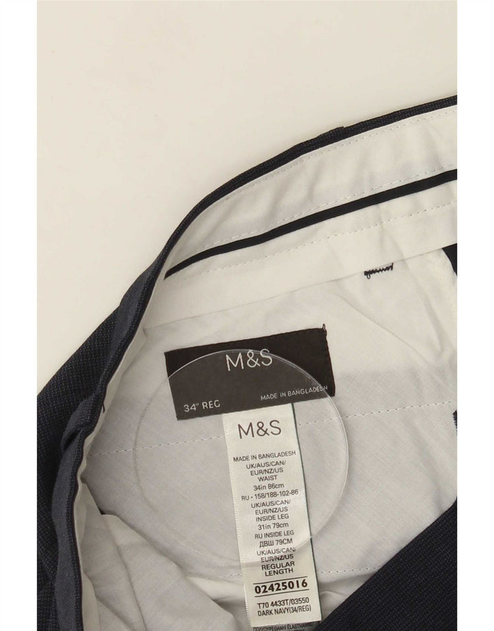 Marks & Spencer Mens Regular Suit Trousers W34 L30 Navy Blue Polyester
