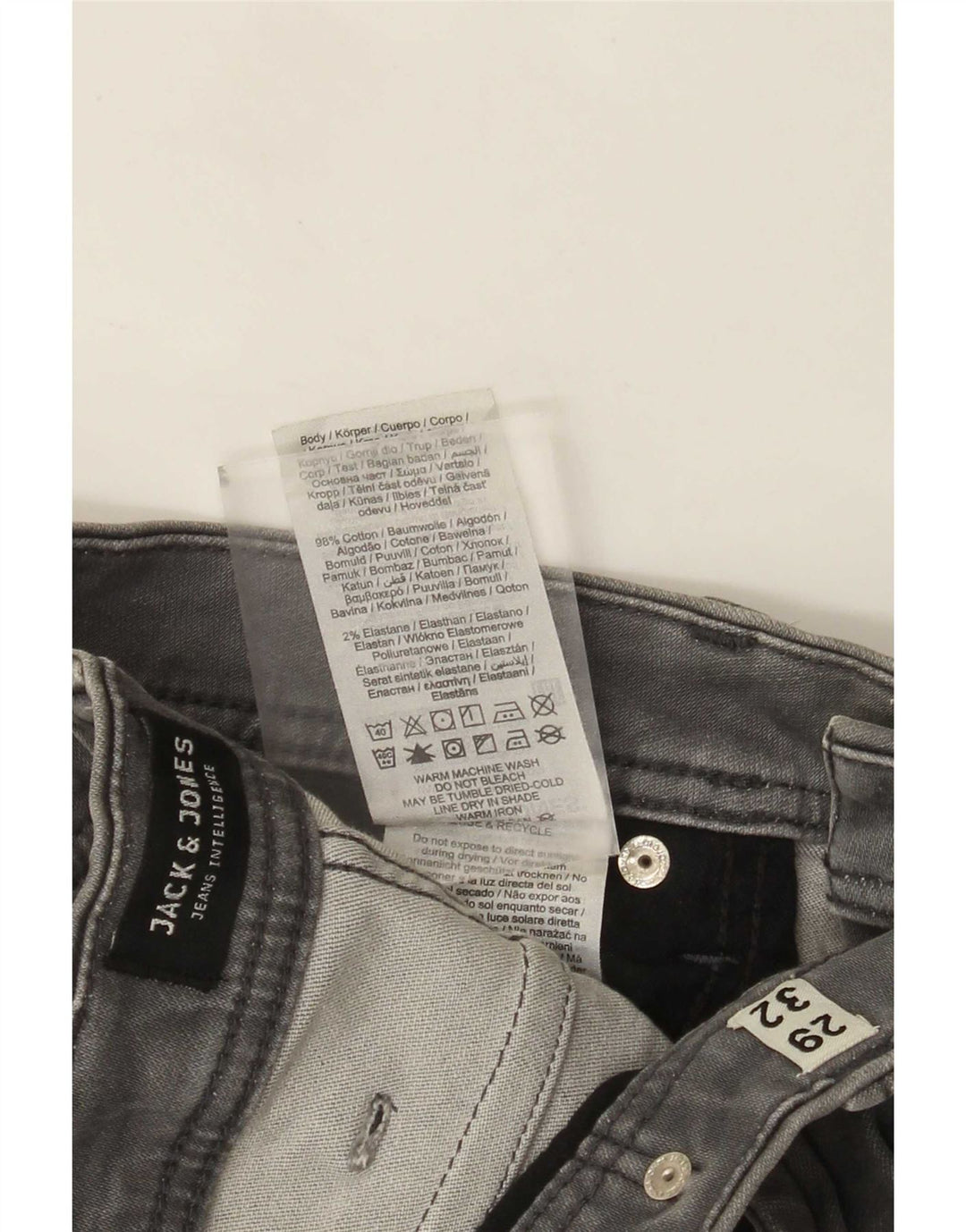 Jack & Jones Mens Slim Jeans W29 L32 Grey Cotton