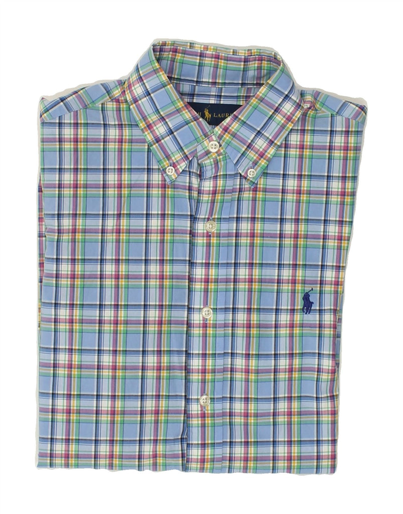 RALPH LAUREN Mens Short Sleeve Shirt Small Blue Check Cotton | Vintage Ralph Lauren | Thrift | Second-Hand Ralph Lauren | Used Clothing | Messina Hembry 