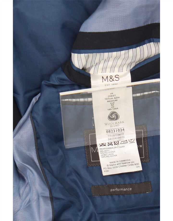 Marks & Spencer Mens 2 Button Blazer Jacket UK 42 Large Navy Blue Wool