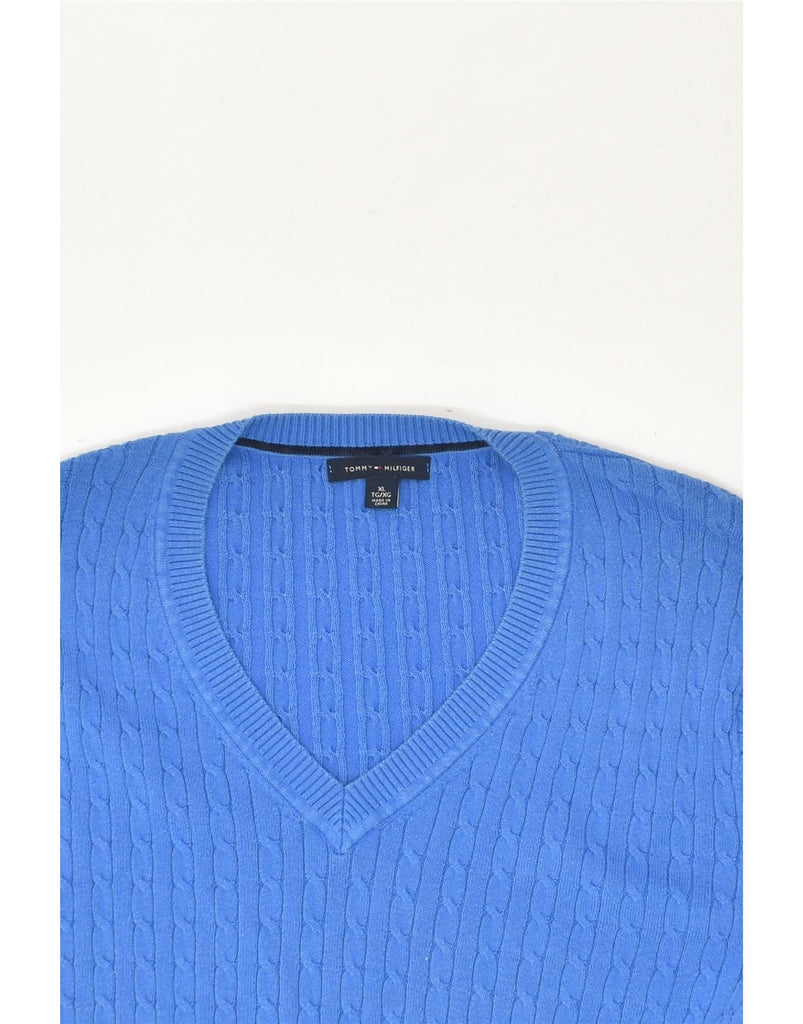 TOMMY HILFIGER Womens V-Neck Jumper Sweater UK 18 XL Blue Cotton | Vintage Tommy Hilfiger | Thrift | Second-Hand Tommy Hilfiger | Used Clothing | Messina Hembry 