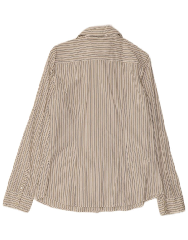 Benetton Womens Shirt UK 14 Large Off White Striped Cotton