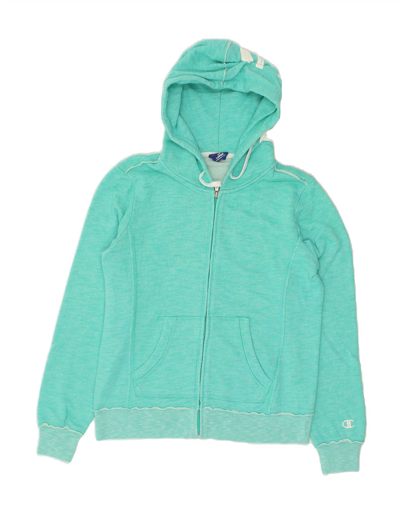 CHAMPION Womens Zip Hoodie Sweater UK 14 Large Turquoise | Vintage Champion | Thrift | Second-Hand Champion | Used Clothing | Messina Hembry 