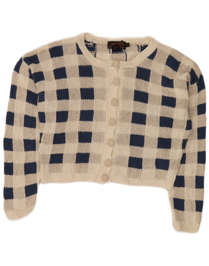 Eddie Bauer Womens Crop Cardigan Sweater UK 14 Medium Grey Check Silk