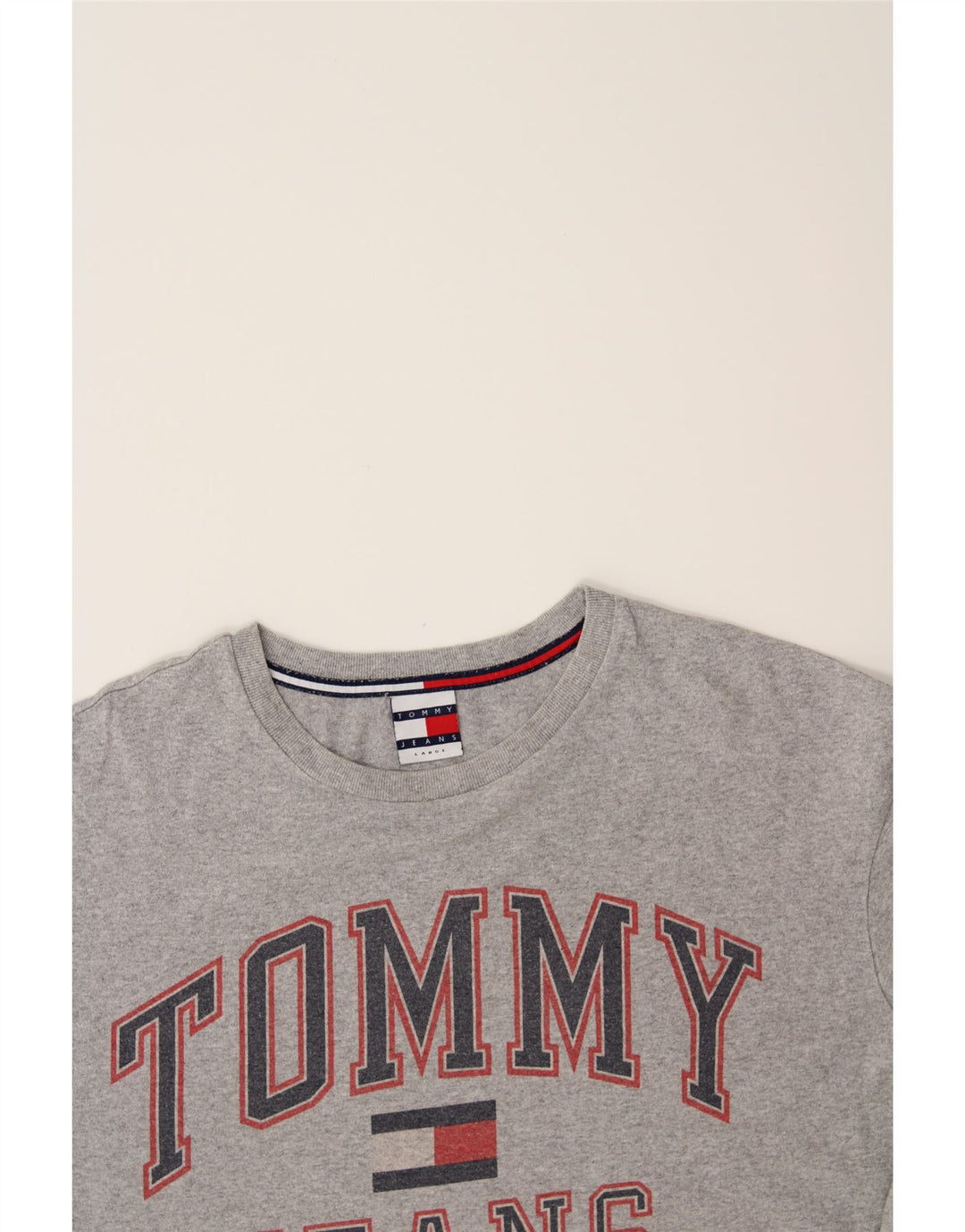 TOMMY HILFIGER Mens Graphic T-Shirt Top Large Grey Cotton Vintage Tommy Hilfiger and Second-Hand Tommy Hilfiger from Messina Hembry 