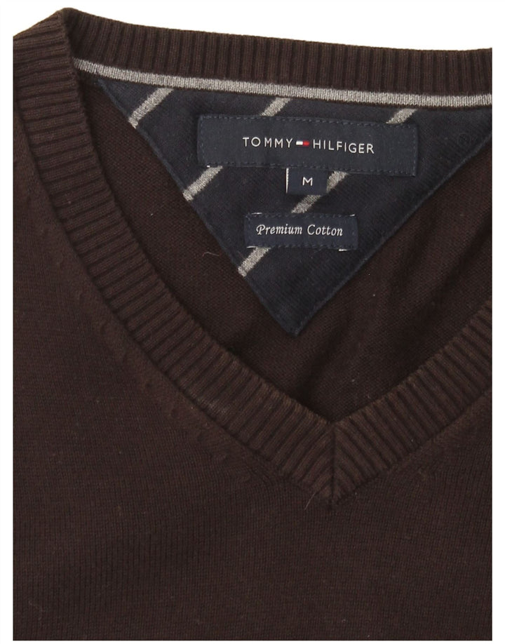 Tommy Hilfiger Mens V-Neck Jumper Sweater Medium Grey Cotton