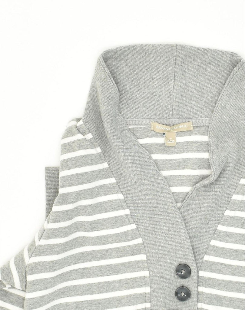 BANANA REPUBLIC Mens Shawl Neck Sweatshirt Jumper Small Grey Striped | Vintage Banana Republic | Thrift | Second-Hand Banana Republic | Used Clothing | Messina Hembry 