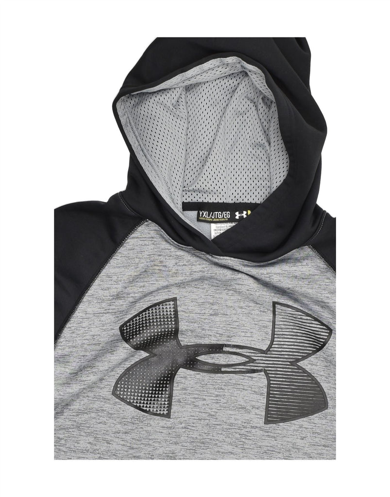 UNDER ARMOUR Boys Graphic Hoodie Jumper 15-16 Years XL Grey Colourblock | Vintage Under Armour | Thrift | Second-Hand Under Armour | Used Clothing | Messina Hembry 