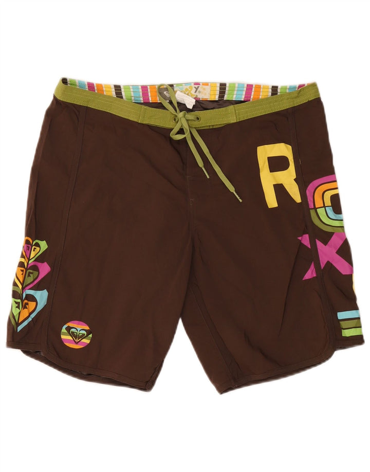 Roxy Womens Graphic Swimming Shorts US 9 Large  Brown Polyester