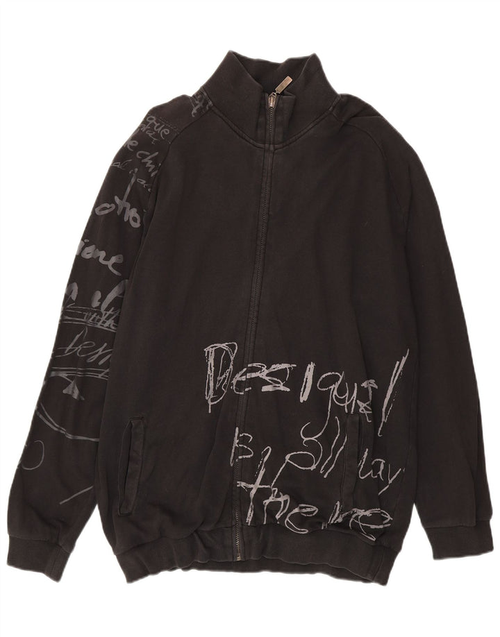 Desigual Mens Graphic Tracksuit Top Jacket XL Black Cotton
