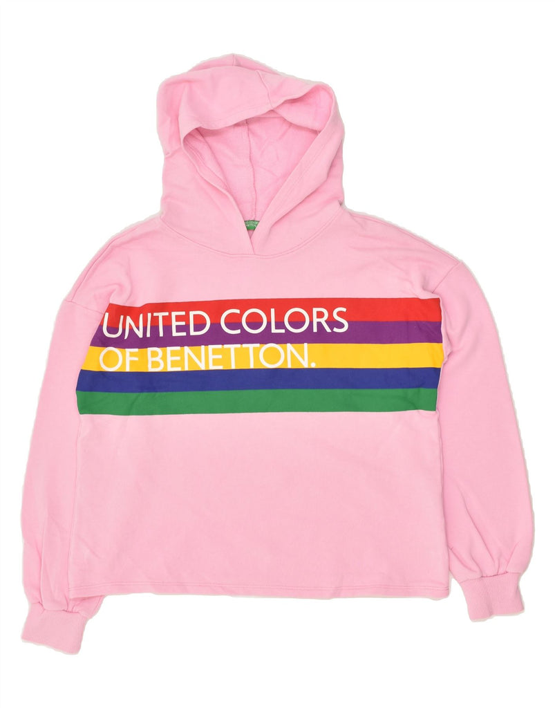 BENETTON Girls Graphic Hoodie Jumper 13-14 Years 3XL Pink Colourblock | Vintage Benetton | Thrift | Second-Hand Benetton | Used Clothing | Messina Hembry 