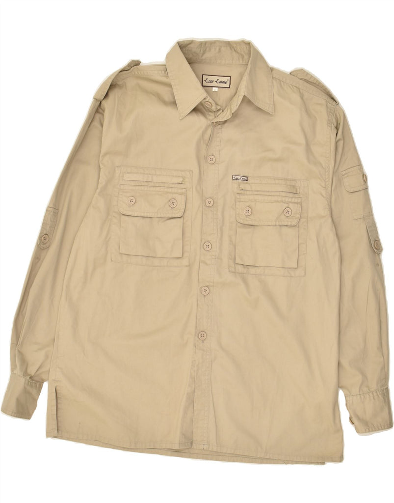 EMME Mens Military Shirt Small Beige Cotton Vintage Emme and Second-Hand Emme from Messina Hembry 