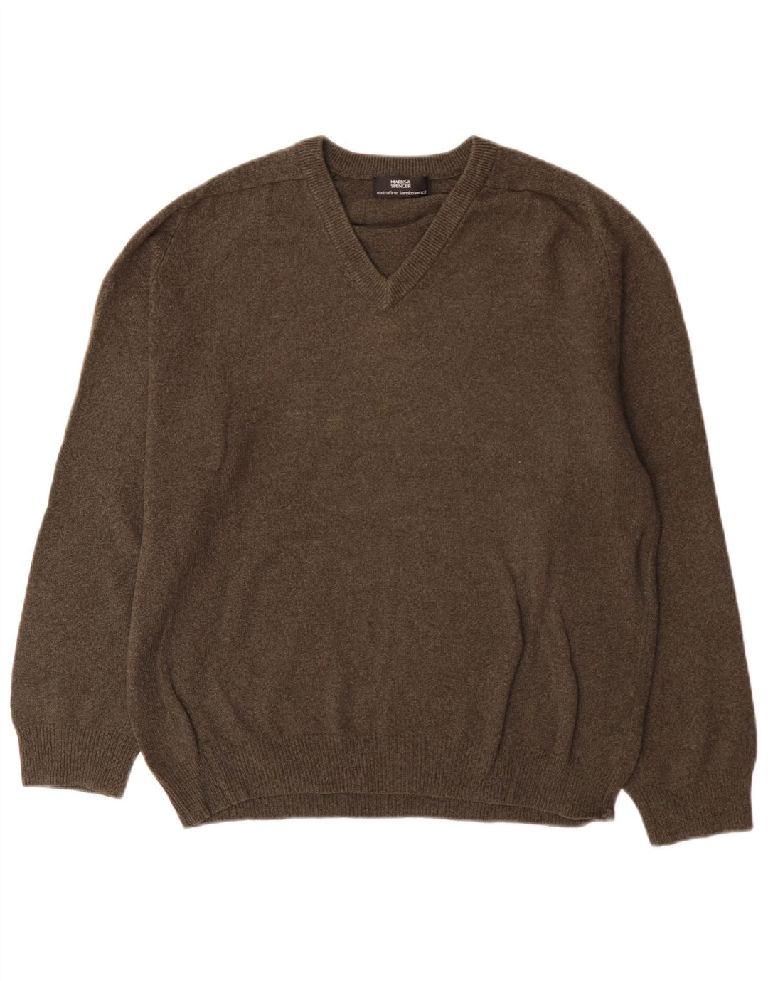 Marks & Spencer Mens V-Neck Jumper Sweater Medium Green Lambswool