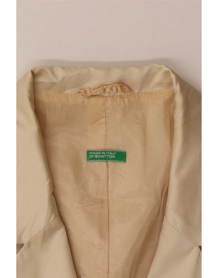 Benetton Womens Crop 3 Button Blazer Jacket IT 44 Medium Beige Polyester