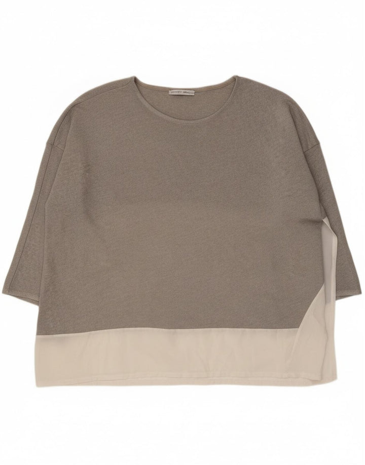 Zara Womens Oversized Top 3/4 Sleeve UK 14 Medium Grey Colourblock