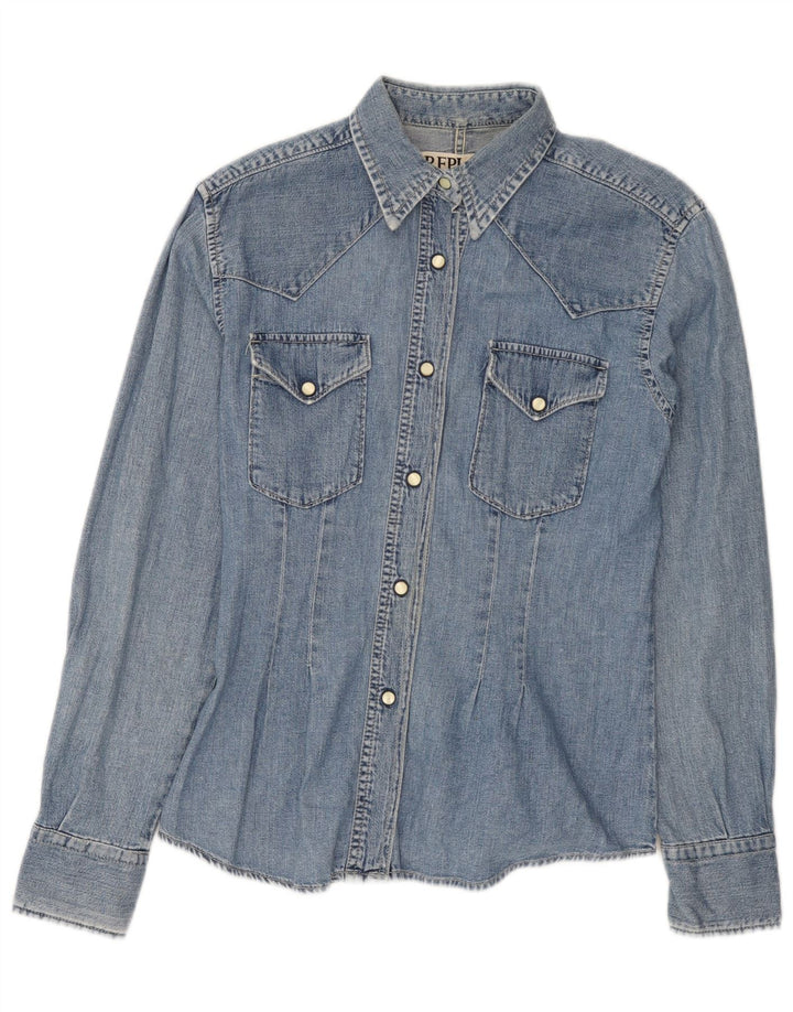 Replay Womens Denim Shirt UK 12 Medium Blue Cotton