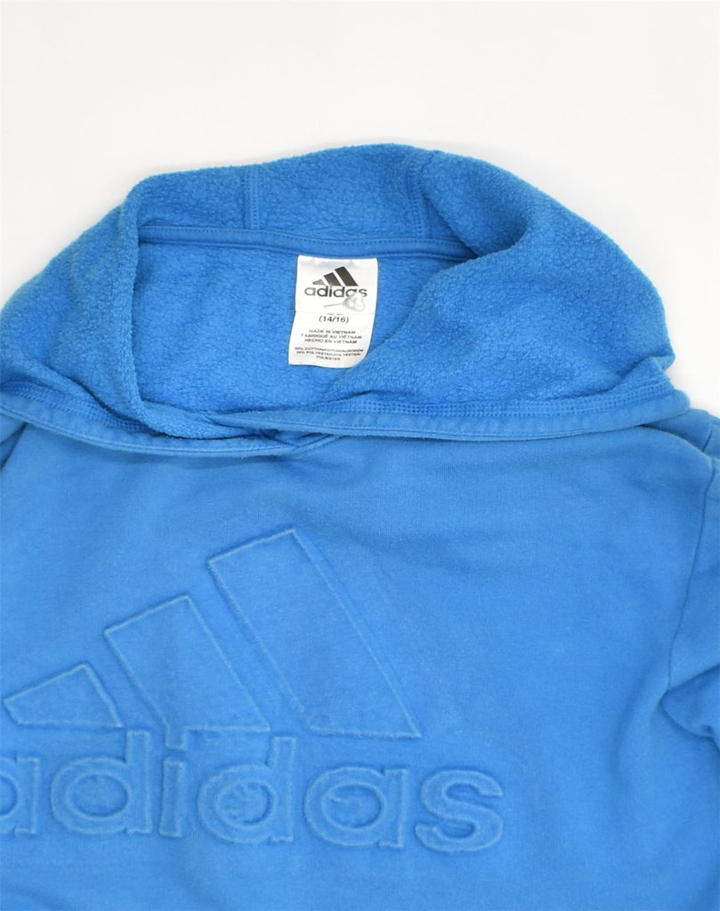 ADIDAS Girls Graphic Hoodie Jumper 14-15 Years Large  Blue Cotton | Vintage Adidas | Thrift | Second-Hand Adidas | Used Clothing | Messina Hembry 