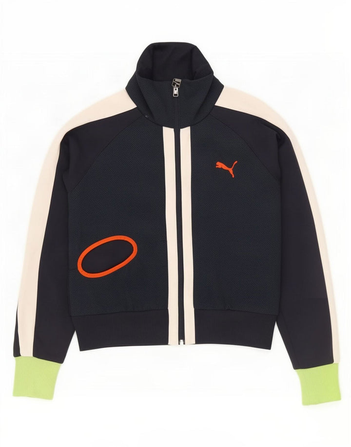 Puma Womens Tracksuit Top Jacket UK 10 Small Navy Blue Colourblock