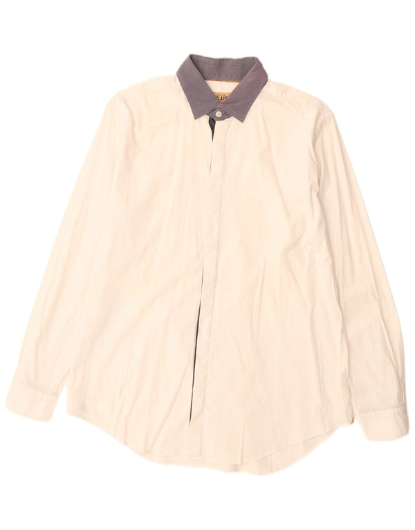 ALVIERO MARTINI Mens Shirt Size 42 16 1/2 Large White Colourblock Cotton
