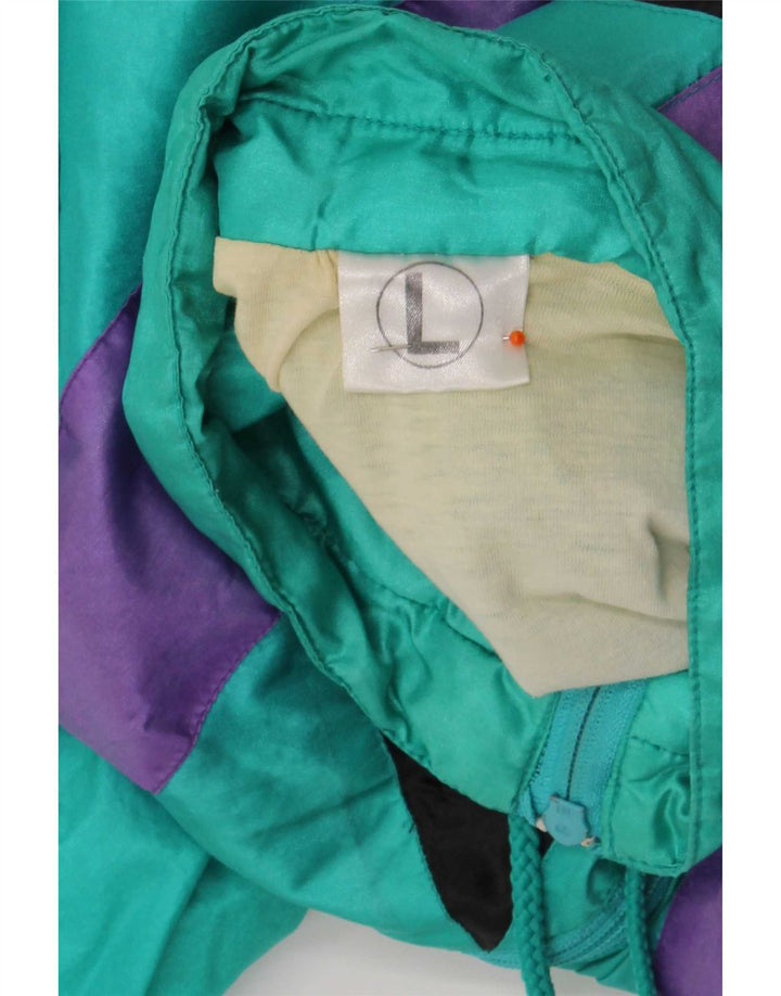 Vintage Mens Tracksuit Top Jacket Large Green Colourblock Polyamide