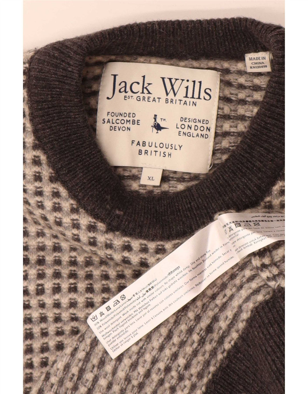 Jack Wills Mens Crew Neck Jumper Sweater XL Grey Flecked Wool
