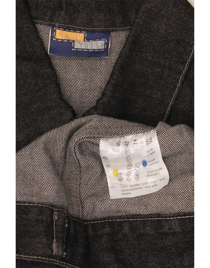 Denim Style Womens Denim Jacket UK 14 Large Black Cotton