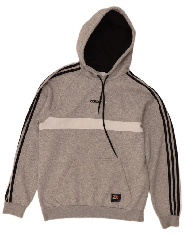 Adidas Mens Hoodie Jumper Small Grey Colourblock Cotton