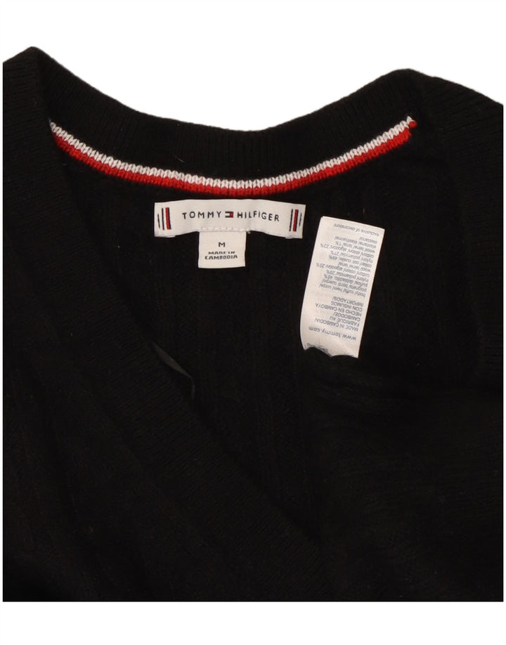 TOMMY HILFIGER Womens V-Neck Jumper Sweater UK 14 Medium Black Nylon