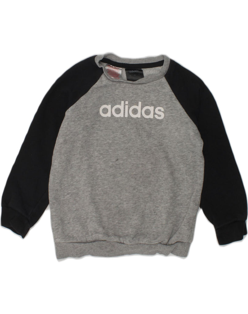 ADIDAS Boys Graphic Sweatshirt Jumper 3-4 Years Grey Colourblock Cotton | Vintage Adidas | Thrift | Second-Hand Adidas | Used Clothing | Messina Hembry 