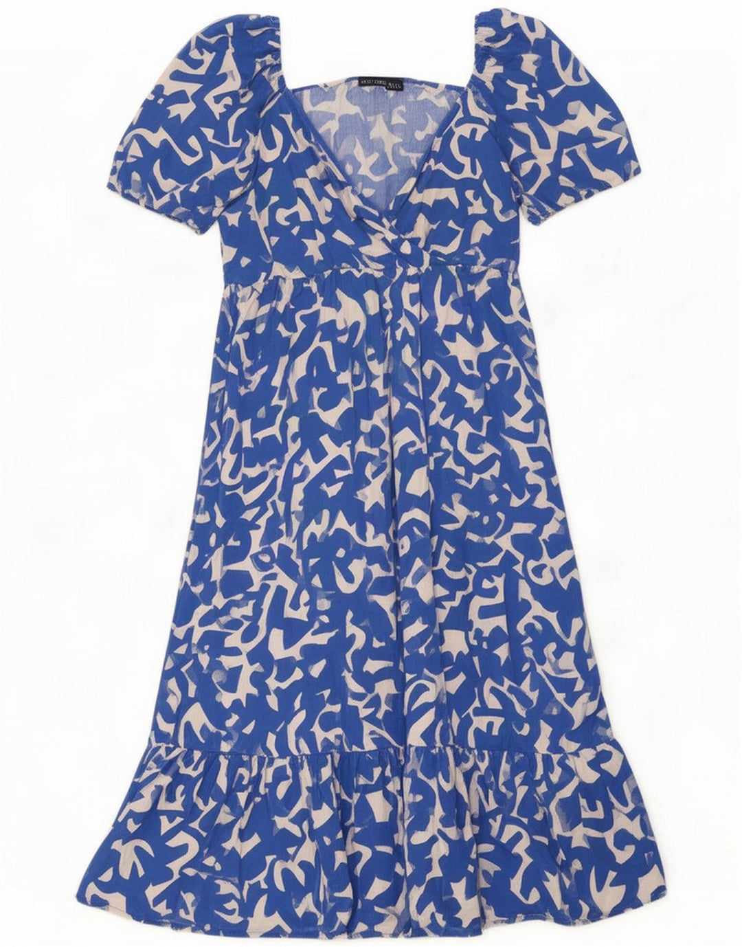 Zara Womens Abstract Pattern Ruffle Tiered Dress UK 14 Large Blue