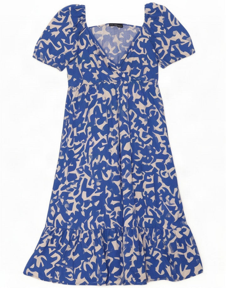 Zara Womens Abstract Pattern Ruffle Tiered Dress UK 14 Large Blue