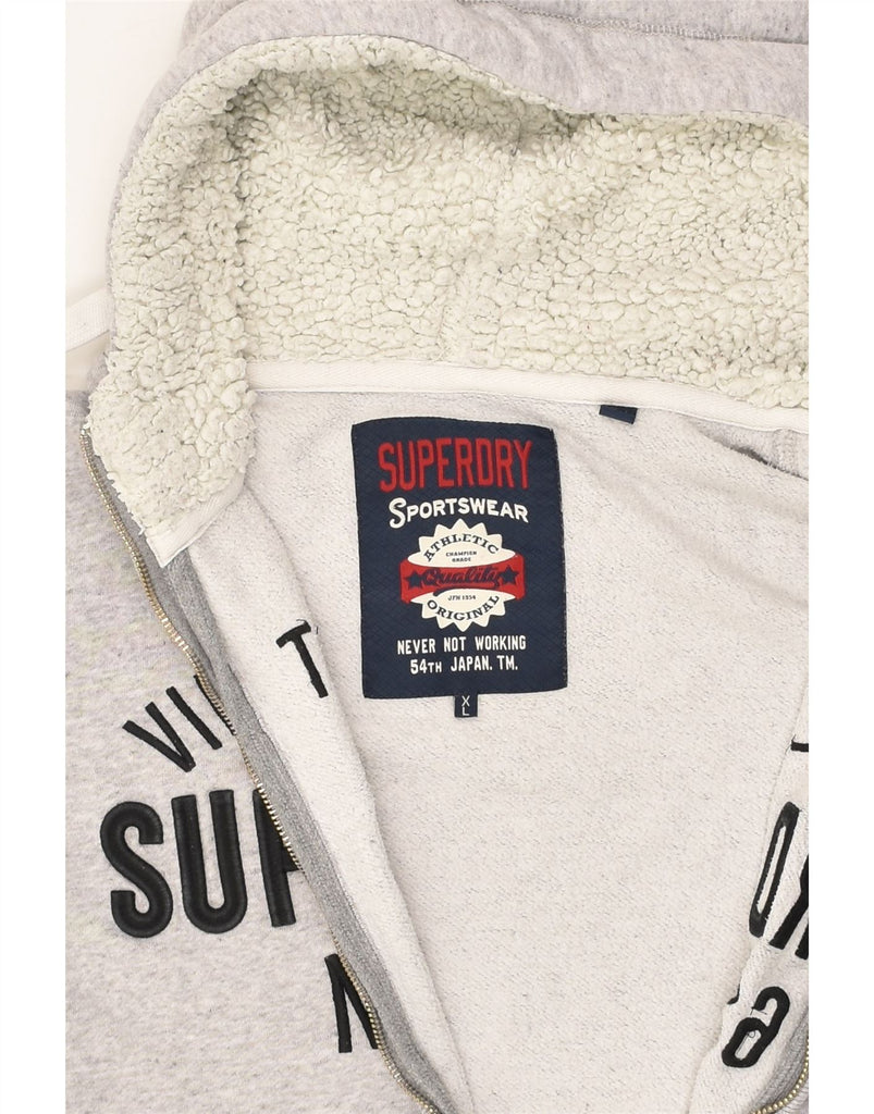 SUPERDRY Womens Graphic Zip Hoodie Sweater UK 18 XL Grey Cotton | Vintage Superdry | Thrift | Second-Hand Superdry | Used Clothing | Messina Hembry 