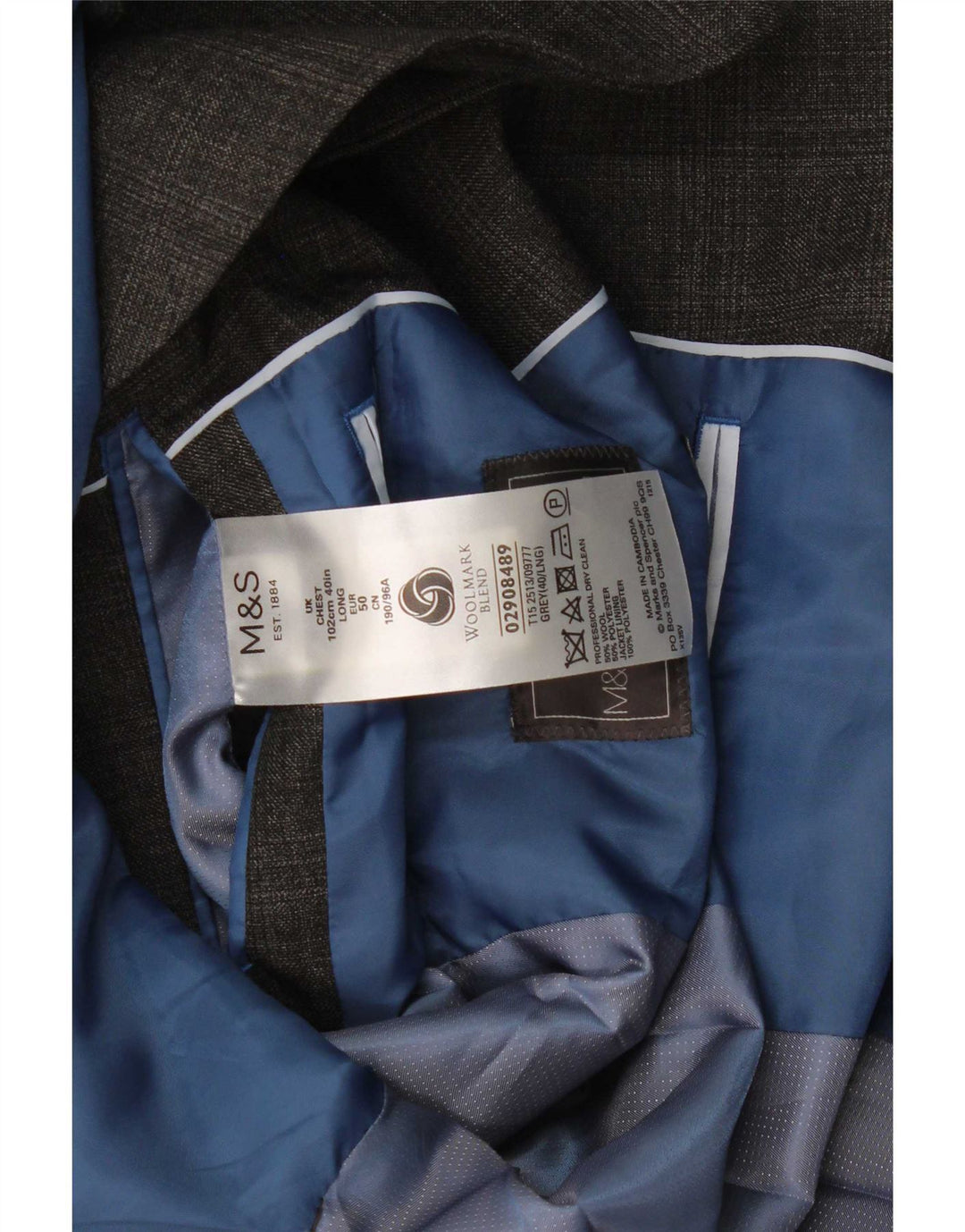 Marks & Spencer Mens 2 Button Blazer Jacket UK 40 Medium Grey Check Wool