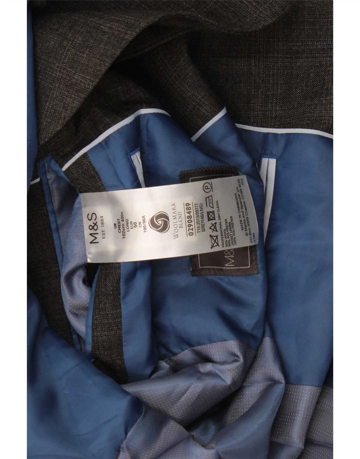 Marks & Spencer Mens 2 Button Blazer Jacket UK 40 Medium Grey Check Wool