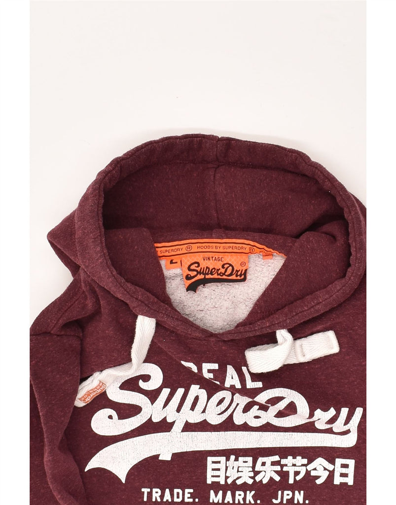 SUPERDRY Womens Graphic Hoodie Jumper UK 16 Large Burgundy Polyester | Vintage Superdry | Thrift | Second-Hand Superdry | Used Clothing | Messina Hembry 